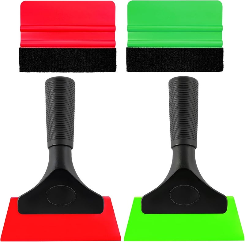 Yourkar 4 PCS Window Tint Kit Tools, Professional Vinyl Wrap Kit with Plastic Squeegee & Felt Squeegee, Universal Privacy Film Installation Tint Tools for Vehicle Glass Home (Red+Green) - Image 1